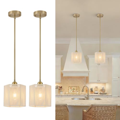 PAKOKULA 2-Pack Hand-Woven Rattan Pendant Lights 7.67 Boho Hanging Pendant Light Fixtures Coastal Hexagonal Mini Island Lights for Kitchen Island Foyer Bedroom E26 Base