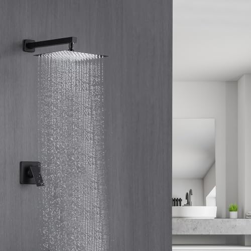 HAMOLER Bathroom Shower Mixer Hot and Cold Mixer Single Function Shower Handle Valve Trim Kit 5.3 Inch Cover Plate 1 Way Male Thread, Matte Black by HAMOLER - Used condition - Image 4
