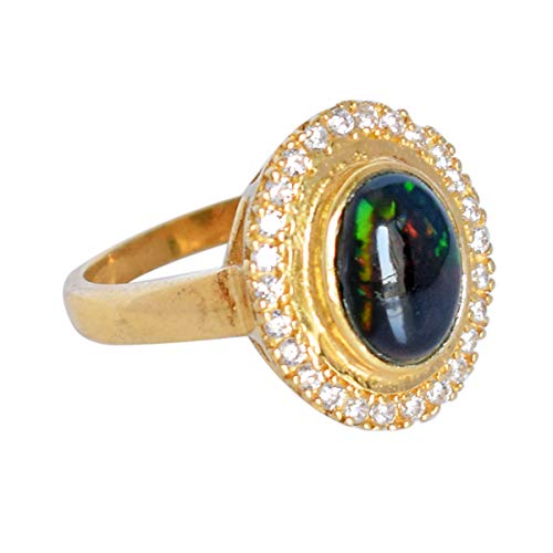 Bague opale noire naturelle en argent 925 doré | Éclat luxueux pour vos soirées
