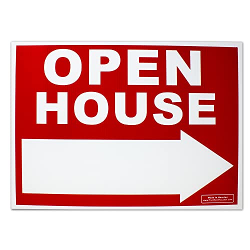 Vibe Ink Large 24"X18" - Open House With Left Or Right Arrow - Corrugated Plastic Yard Sign - Printed Front & Back - 24" Metal Ground Stake Included. Made In The Usa!!! #TOP5