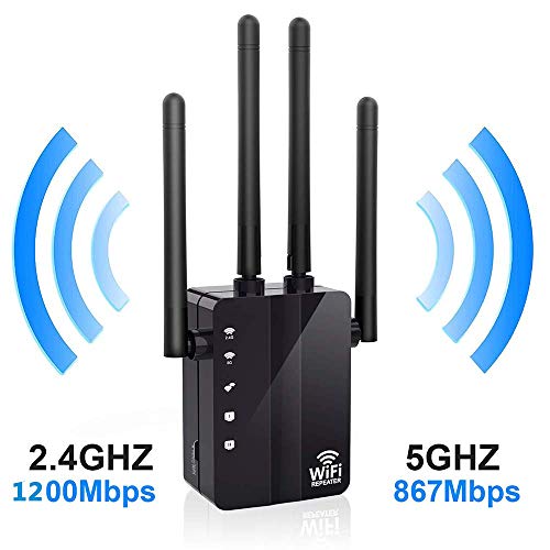 Happon Répéteur WiFi, Amplificateur WiFi AC 1200 Mbps, Routeur sans Fil AP Mode Amplificateur de Portée Noir