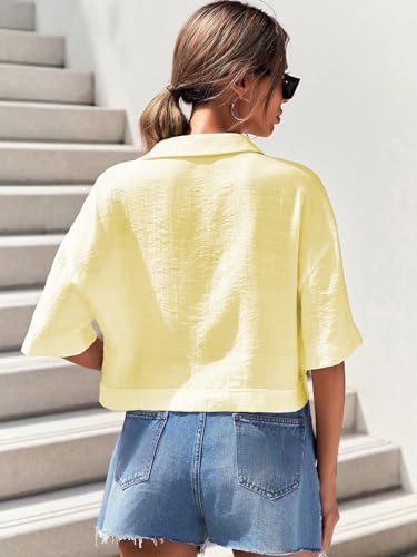 Image of TOPLOT V-Collar Solid Crop Shirt for Women with Half Sleeves, Polyester, Regular Fit