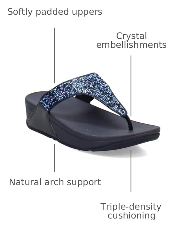 Image of FitFlop, Women's, Lulu Crystal-Mix Toe-Post Sandals, Midnight Navy, 6, Medium