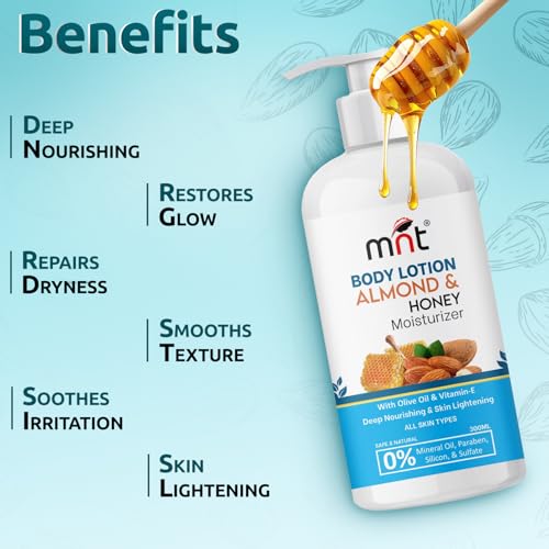 Image of MNT Almond & Honey Body Lotion, for Soft & Nourishing Skin, 300 ml
