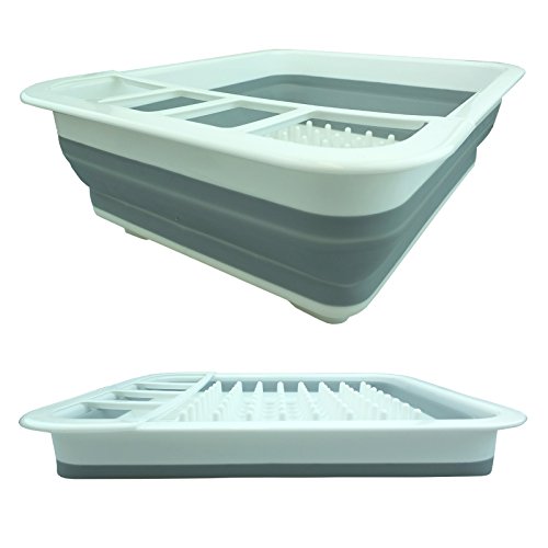 Gadget Zone UK® Escurreplatos plegable de plástico | Juego de escurreplatos para encima del fregadero con soporte para cubiertos