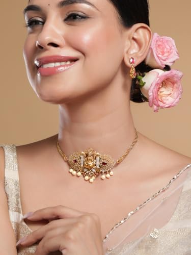 Image of Rubans Necklace Set Temple Style Cubic Zirconia Jewellery Gift for Women & Girls