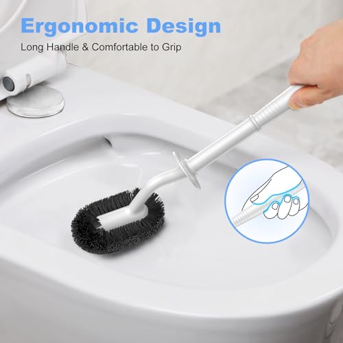 Image of HAMITOR Toilet Bowl Brush Holder Set: Curved Design with Holder for Deep Cleaning Under Rim - Compact Hidden Scrubber for Small Space - Modern RV Bathroom Accessories - 3 Pack