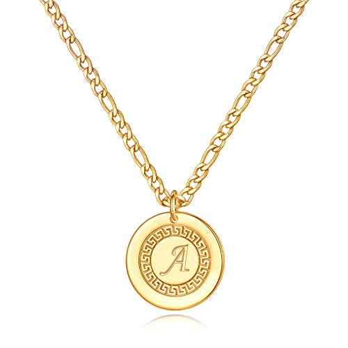 LUXEJEW Mens Necklace - Gold Letter A Initial Necklace for Men Women Stainless Steel Figaro Link Chain Initial Pendant Necklaces Mens Jewelry Gifts for Men Son Dad Husband Boyfriend