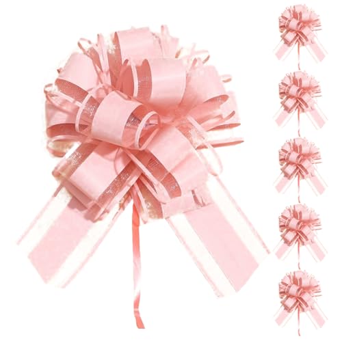 6 PCS Bows for Gift Wrapping 6 Wrap Gift Bow for Gifts Baskets Ribbon Birthday Bows for Gift Wrapping Bows Supplies Pull String Bows for Christmas Tree Gift Cabinet Bows Presents (Lotus Root Pink)