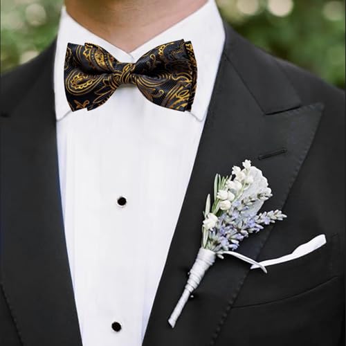 Image of DiBanGu Pre-Tied Bow Ties for Men Silk Adjustable Tuxedo Bowties Pocket Square Cufflinks Set with Lapel Pin Jacquard Woven