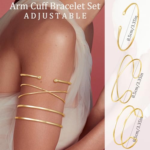 COLOYAN 4PCS Upper Arm Cuff Jewelry for Women, Arm Cuff Gold Silver, Minimalist Arm Cuff Bracelet, Adjustable Coil Armlet3
