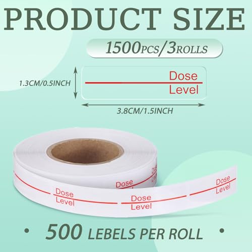 Image of Glenmal 3 Roll Syringe Line Stickers 1.5 inch x 0.5 inch Dosage Marking Clear Label Bright Red Dose Level Pharmacy Labels for Veterinary Medical Pharmacy Medication Healthcare Medicine, 500 Pcs Per Roll