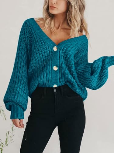 Image of PRETTYGARDEN Women's Chunky Knit Open Front Sweater Long Sleeve Button Loose Short Cardigan Outerwear Coats