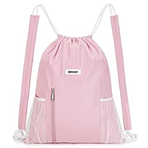 WANDF Drawstring Backpack with Shoulder Pad Sports Gym Backpack with Mesh Pocket String Bag for Women Men(Pink)