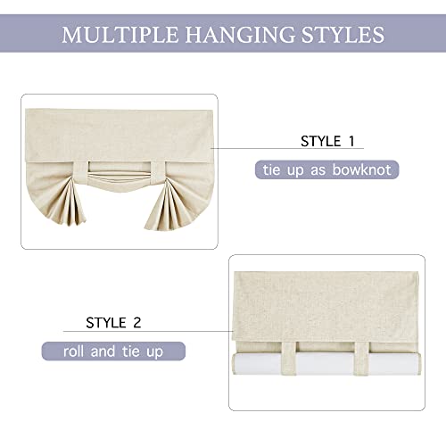 RYB HOME 100% Blackout Curtains for Small Window, Linen Textured Blend Insulating Privacy French Door Curtains Tie Up Shades for Kitchen Storage Cabinet Basement, W 12 x L 40, Beige, 1 Panel