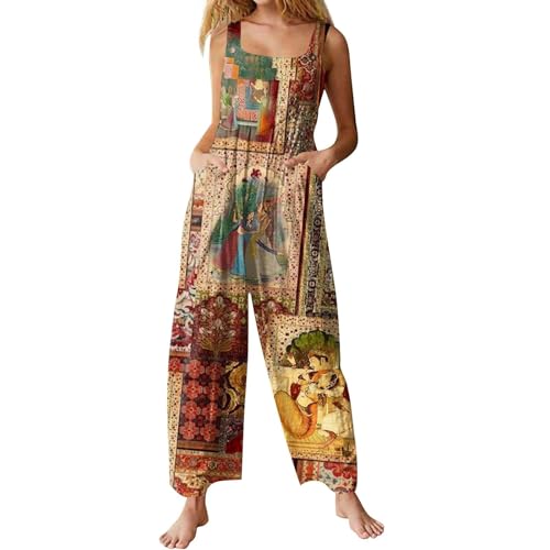 Salopette pantalon large femme imprimé floral bohème rétro chic pour été et voyage décontracté