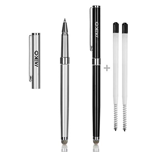 BaseTronics MEKO 2PCs [2-in-1 Micro-Fiber Series] Stylus Pens for Touch Screens iPad Smartphones and Tablets -(Black & Silver)
