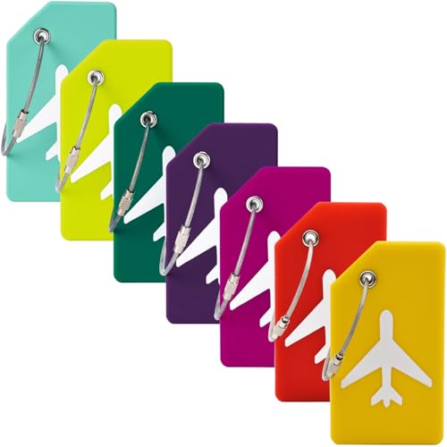 7Pack Silicone Luggage Tag Baggage Handbag Travel Bag Tags with Name ID Card Perfect to Quickly Spot Luggage Suitcases, Colorful, Set of 7