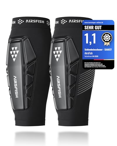 AirsFish Schienbeinschoner Kinder Fußball Ultra-leichte Fußballausrüstung für Jungen & Mädchen mit PU Shock Core & Silikon-Grip atmungsaktiv Bitte Größentabelle beachten
