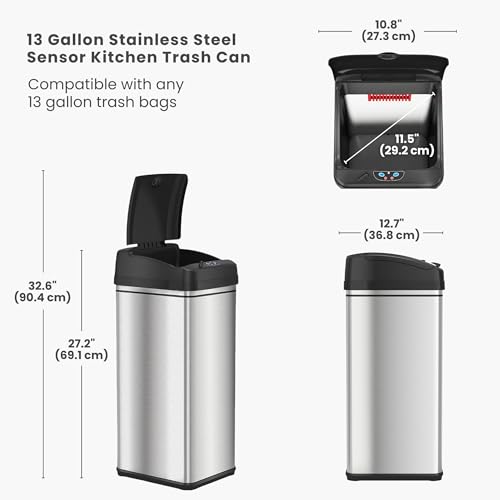 Caneca de basura sensor 13 gal acero inoxidable plateado miniatura 6