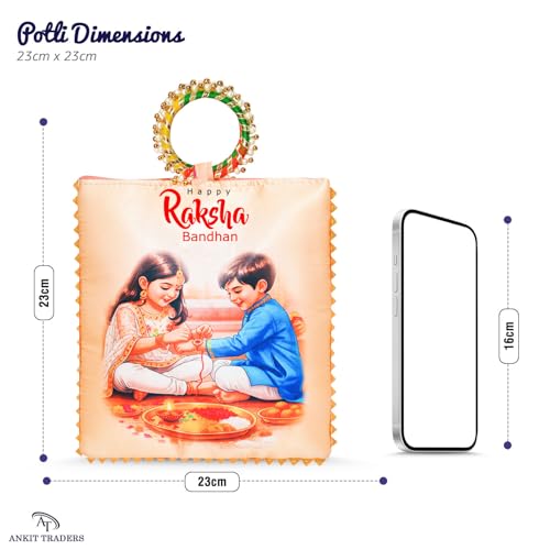 Image of Silk Raksha Bandhan Potli Bag for Women Return Gift Pack of 12 | Rakshabandhan Theme Ethnic Clutch with Ring Handle & Zipper | Rakhi Favour Pouch