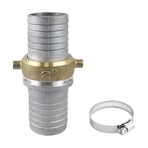 JEEJINYAN 2 Inch Hose Connector, Aluminum Female Hose Fitting, With Brass Nut and Stainless Steel Hoop, Hose Handle Connector Set, Hose I.D. Barbed, Water Pipe Fittings Industrial (1) Cover