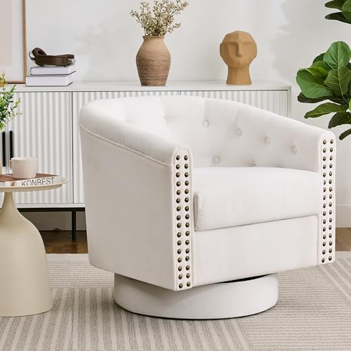 Sillón giratorio curvo tela blanco marfil