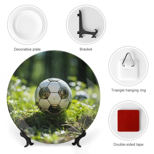 Assiette décorative en céramique football sur herbe avec support de table - 4