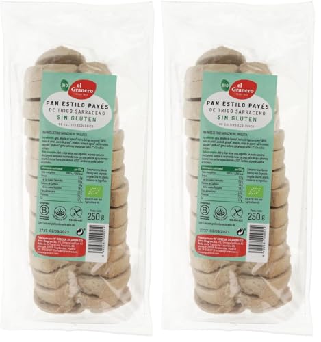 El Granero Integral - Pan Payés con Trigo Sarraceno Sin Gluten BIO - 250 g - Alto Contenido en Proteínas y Minerales - Apto para Veganos y Celíacos - Alimento Natural (Paquete de 2)