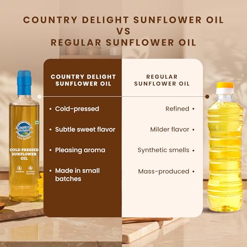 Image of Country Delight Sunflower Oil - 700 ml | Cold Pressed Non-refined Pure Sunflower Oil | Traditional Kohlu /Chekku Style Extraction | Argemone Oil Free | Rich in Antioxidants & Vitamin-E