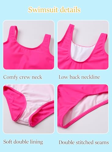 Image of One Piece Swimsuit for Girls 6-16 Years with Removable Chest Pad Quick Dry & Stretchy for Swim Team Beach