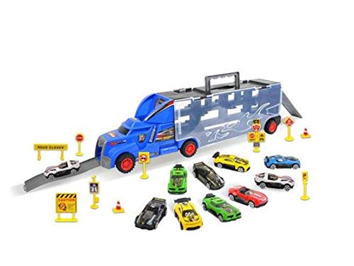 MeeYum Kids Car Carrier Transport Toy Truck with 10 Die Cast Toy Cars Construction Road Accessories and Ramp Great Gift Car Toy for Kids