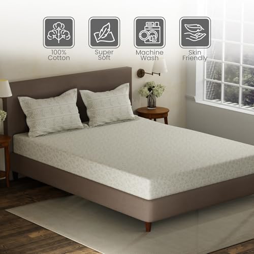 Image of Layers 100% Cotton Double Size Bedsheet Set | White Floral Print | 120 TC Forever Collection | Soft & Breathable | Washable Bedsheet with 2 Pillow Covers | All Season