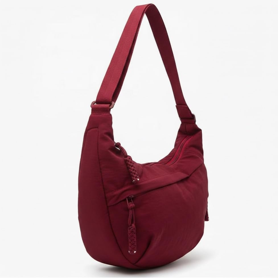 Image of GLOSSY Nylon Crescent Crossbody Sling Bag For Women and Girls, 3 Zippers, Lightweight, Travel and Casual use
