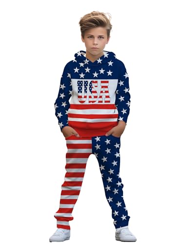 Image of boys' clothing sets, 2-Piece Hoodie & Pants Outfits for Boys Size 4-14 | Lightweight Non-Fleece Fall & Spring Clothing Sets
