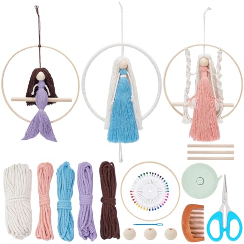 FREEBLOSS Kit de 3 conjuntos de bonecas de macramê DIY para pendurar na parede, kit de 3 estilos, ma