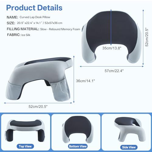 Image of Ergonomic Curved Lap Desk Pillow for Gaming & Reading, Soft Memory Foam Lap Laptop Desk with Cup Holder & Phone Pocket, Breathable Non-Slip Lap Pillow for Bed Couch, Ideal Gamer Gift