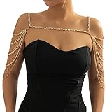 Summer Beach Punk Shoulder Body Chain Multi-Layered Back Chain Bikini Metal Tassel Arm Chain Statement Bridal Wedding Backdrop Necklace Body Chain Jewelry for Women