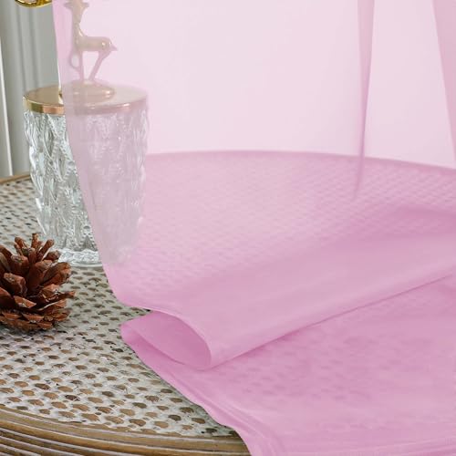 Image of OWENIE Extra Long Pink Sheer Curtains 96 Inches Long 2 Panels Set, Soft Lightweight Airy Voile Sheer Curtain for Bedroom Living Room, Rod Pocket Solid Color Farmhouse Curtains, 59 inch Wx96 L Inch