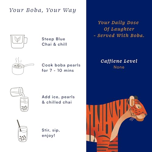 Image of Herbs & Kettles Blue Chai Boba Kit | Butterfly Pea Flower Chai with Ginger, Cardamom, Cloves & Cinnamon + Chewy Tapioca Pearls | Complete DIY Caffeine-Free Bubble Tea Kit with Reusable Straws |