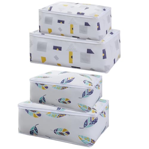 DECOMELODY Bolsa de Almacenamiento para Ropa y Edredones, 1 Unidad, Diseño Geométrico o Hojas, Tamaño 70x50x25 Cm, Resistente Humedad y Polvo, Adecuado para Hogar y Mudanza