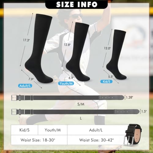 Image of WHIPPY Baseball Socks and Belt Combo Set Knee-High Softball Socks & Adjustable Elastic Belt for Kids Youth Adult