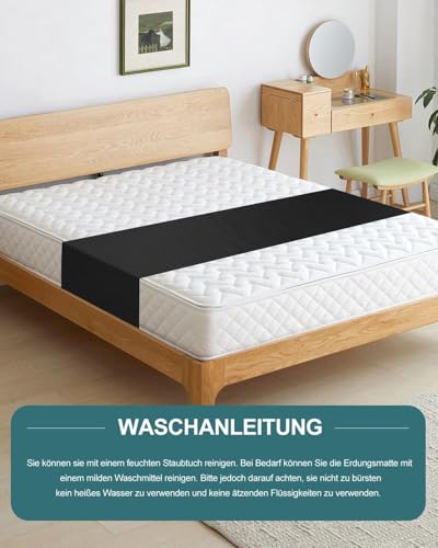 CkeyiN Pro Erdungsmatte für Bett, Verbesserung der Schlafqualität mit erdungslaken, Grounding Bed Sheet zur Erhöhen Sie die Energie, Grounding Mat 68 * 198cm, Schwarz