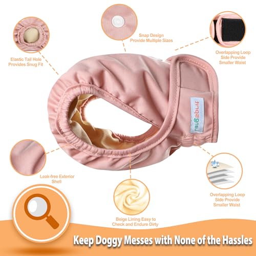 Image of Langsprit Washable Female Dog Diapers (3 Pack) - No Leak Reusable Diapers for Doggy Female in Period - Highly Absorbent Dog Heat Panties with Adjustable Snaps Black M Size