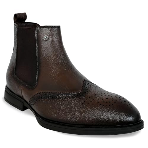 Image of Allen Cooper Men's Black /Tan Leather Chelsea Boots - Stylish Formal & Casual Wear