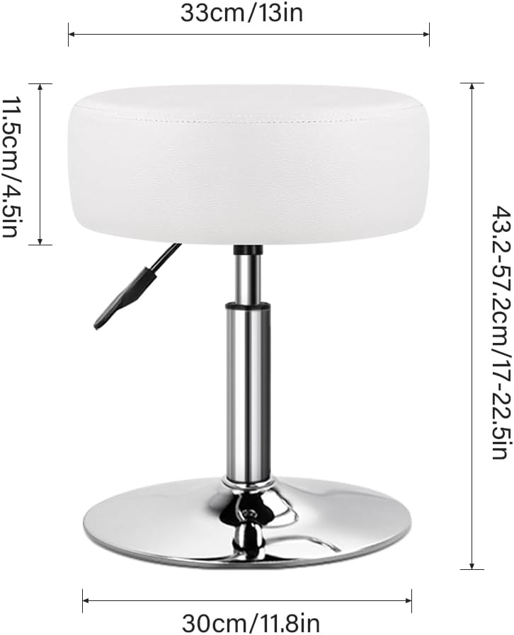 Adjustable Vanity Stool for Makeup Room Swivel Makeup Stool Small Round Ottoman for Living Room Makeup Chair for Bedroom SPA Salon Studio (White)
