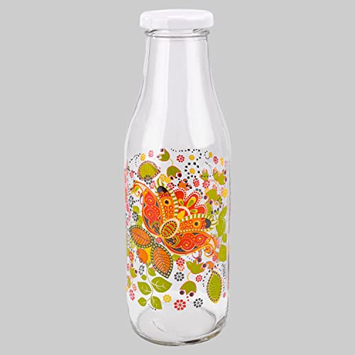 Image of LUCID.We Build Relations Hygienic Leak Proof Printed Beverage Glass Bottle 1L for Fridge with airtight Steel Cap, Best Suitable for Milk, Juice, Water. (Pack Of 2)