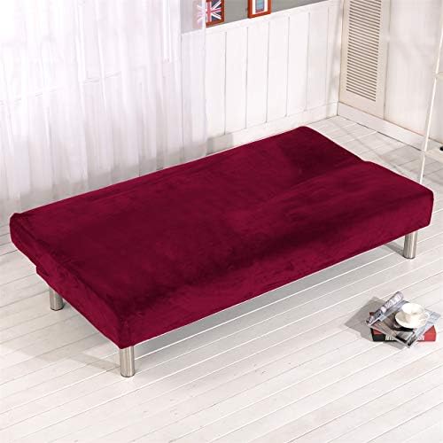 Velvet Plush Armless Sofa Slipcover,3 Seater Winter Thicker Stretch Sofa Bed Covers Furniture Protector Solid color Anti-slip Stretch Couch Covers fits Folding Sofa Bed without Armrests (Red)