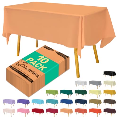 Hereisa Disposable Peach Plastic Tablecloth 54x108 Inch, 10-Count Waterproof Rectangle Table Cover for Events, Catering