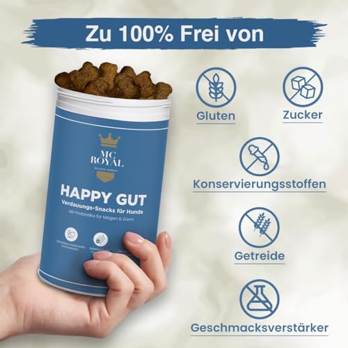MC-Royal® Hundeleckerli für Hunde mit Probiotika, 250g [100% natürliche Inhaltsstoffe] für Darmsanierung, Verdauung, Entwurmung, Darmflora aufbauen, Kautabletten